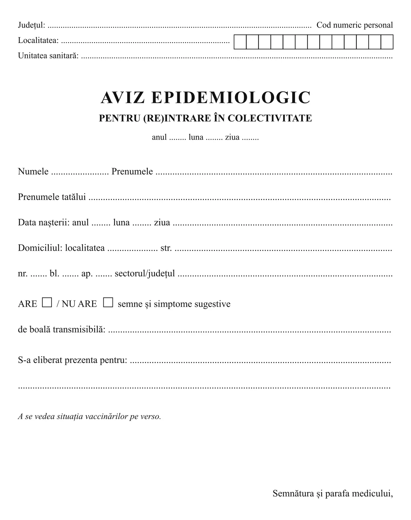 Aviz epidemiologic