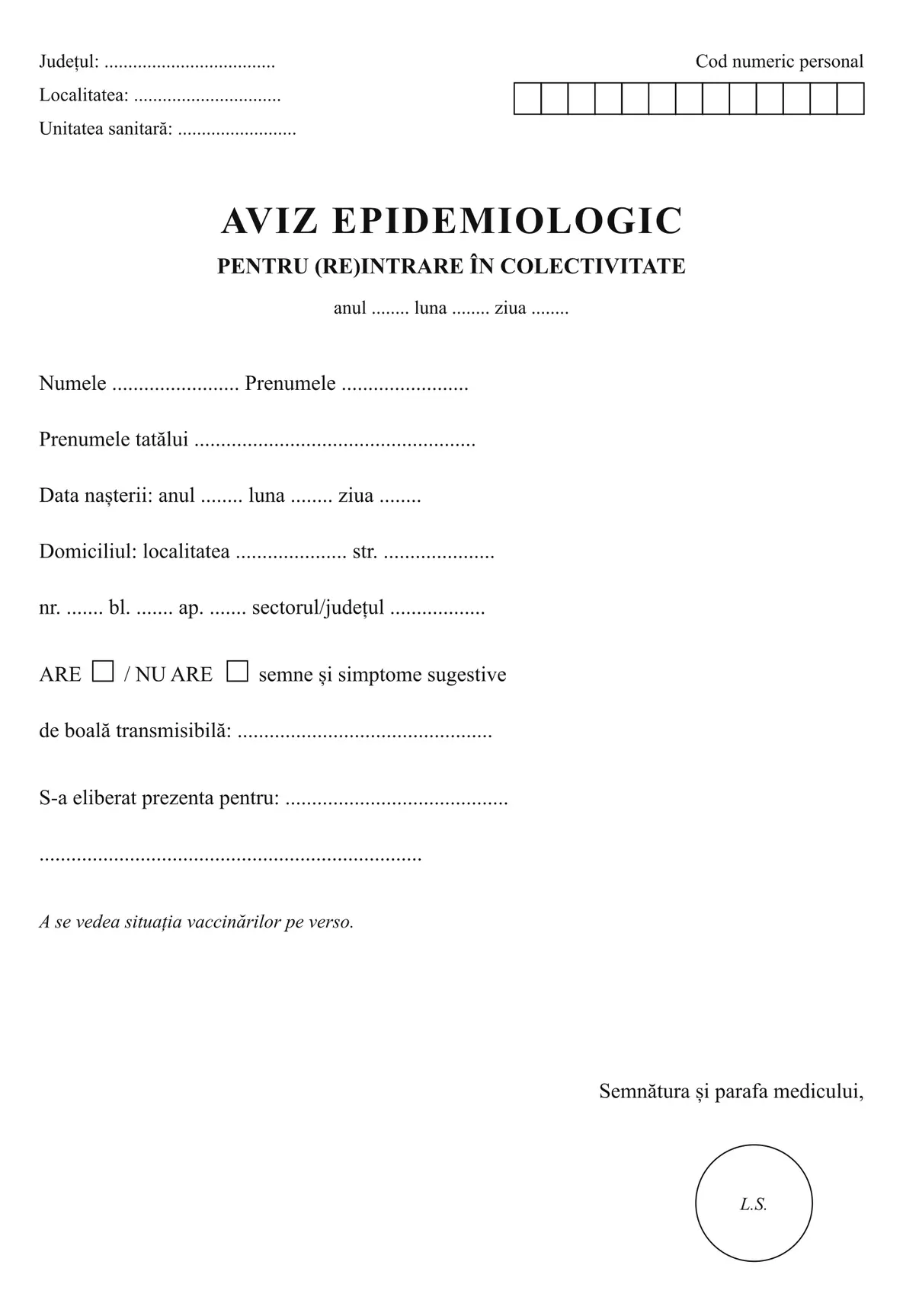 Aviz epidemiologic