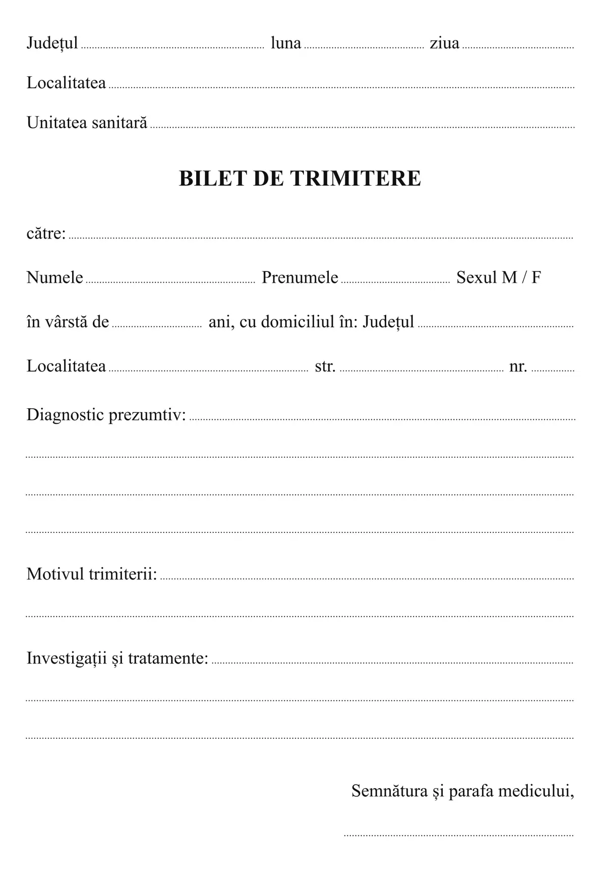 Bilet de trimitere