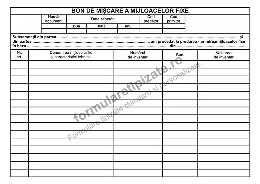 Bon de mișcare mijloace fixe