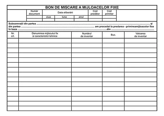 Bon de mișcare mijloace fixe