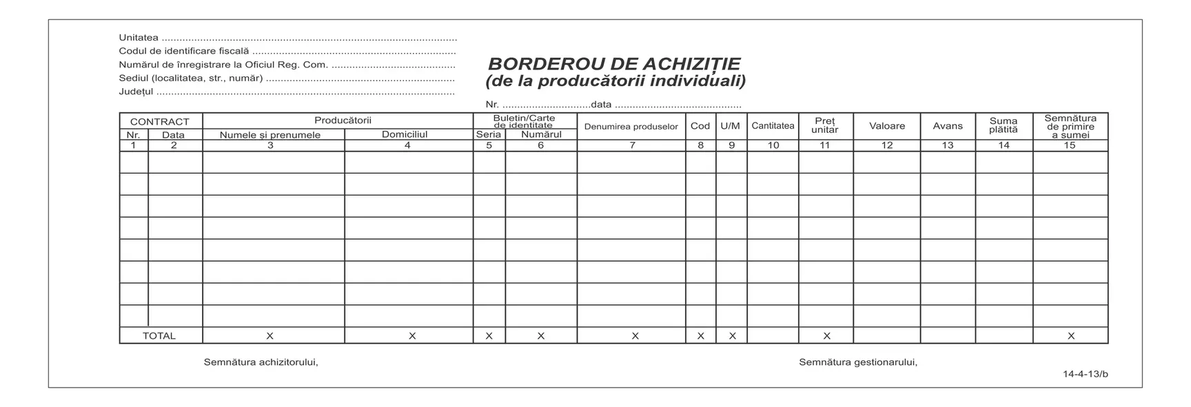 Borderou de achiziții