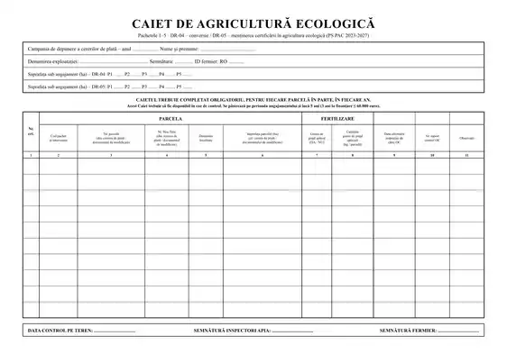 Caiet de agricultură ecologică P1–P5 (DR-04/DR-05)
