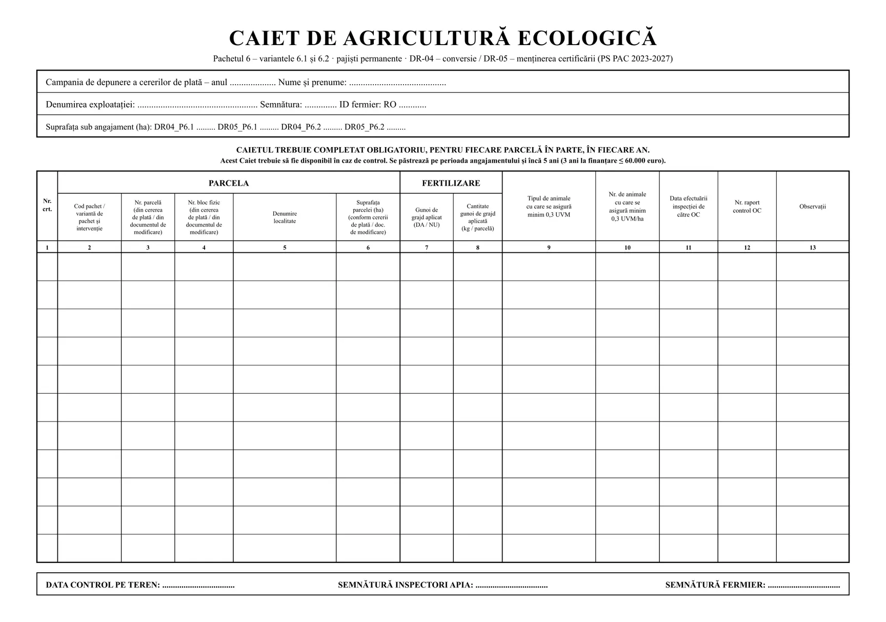 Caiet de agricultură ecologică P6.1/P6.2 (DR-04/DR-05)