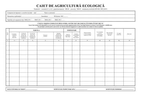 Caiet de agricultură ecologică P6.1/P6.2 (DR-04/DR-05)
