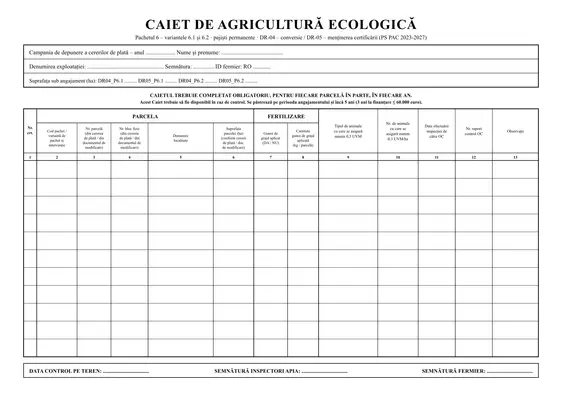 Caiet de agricultură ecologică P6.1/P6.2 (DR-04/DR-05)