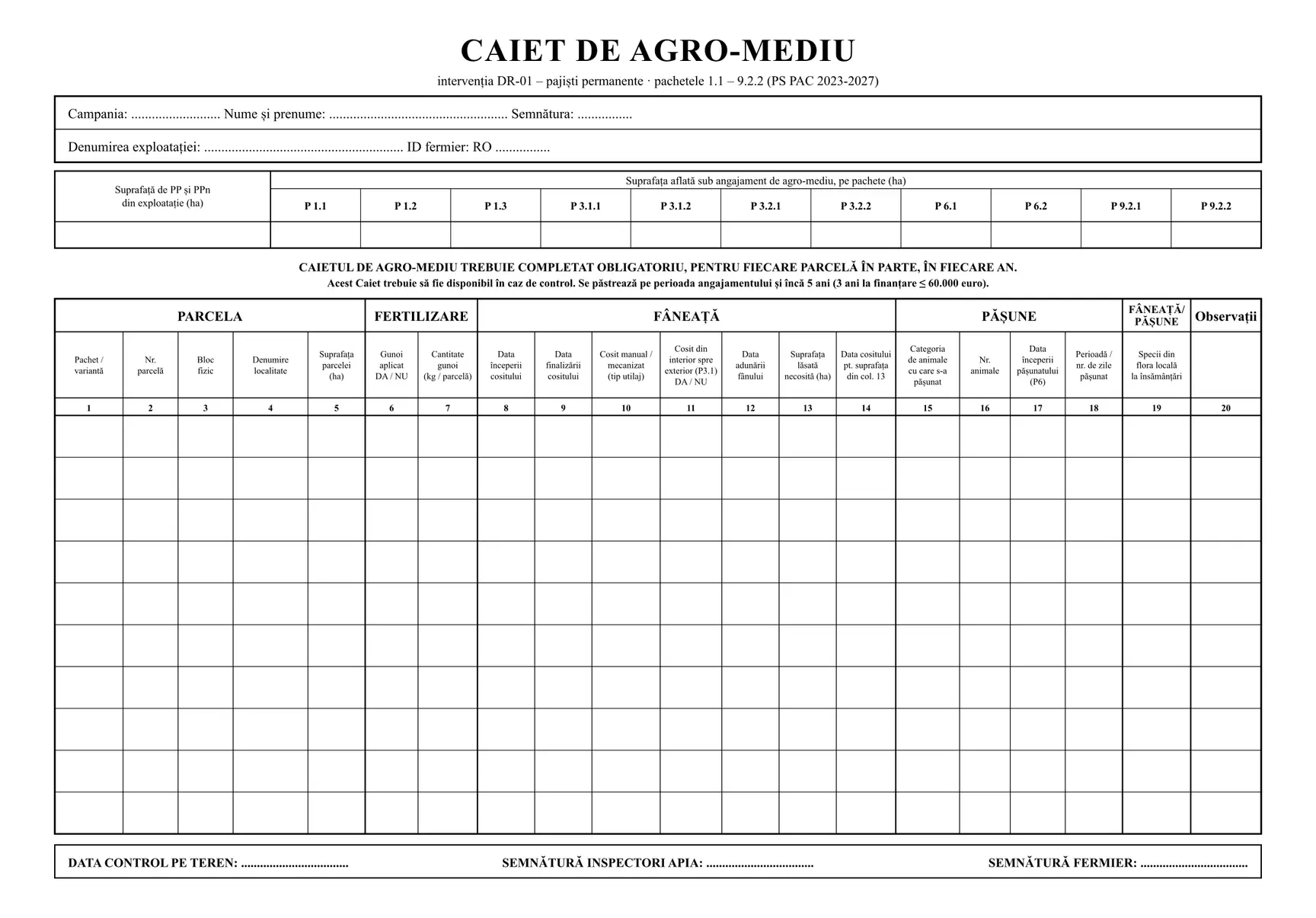 Caiet de agromediu DR-01