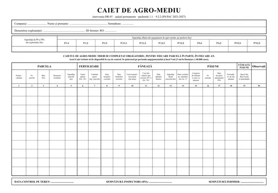 Caiet de agromediu DR-01