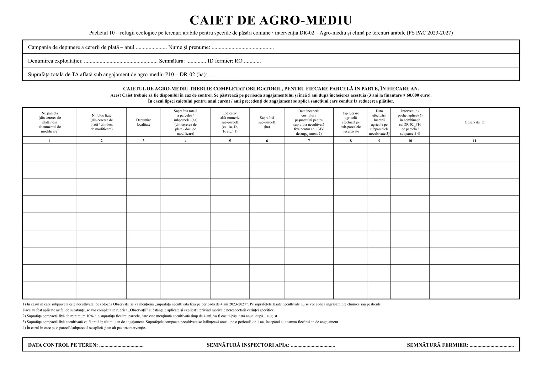 Caiet de agromediu Pachetul 10 – DR-02