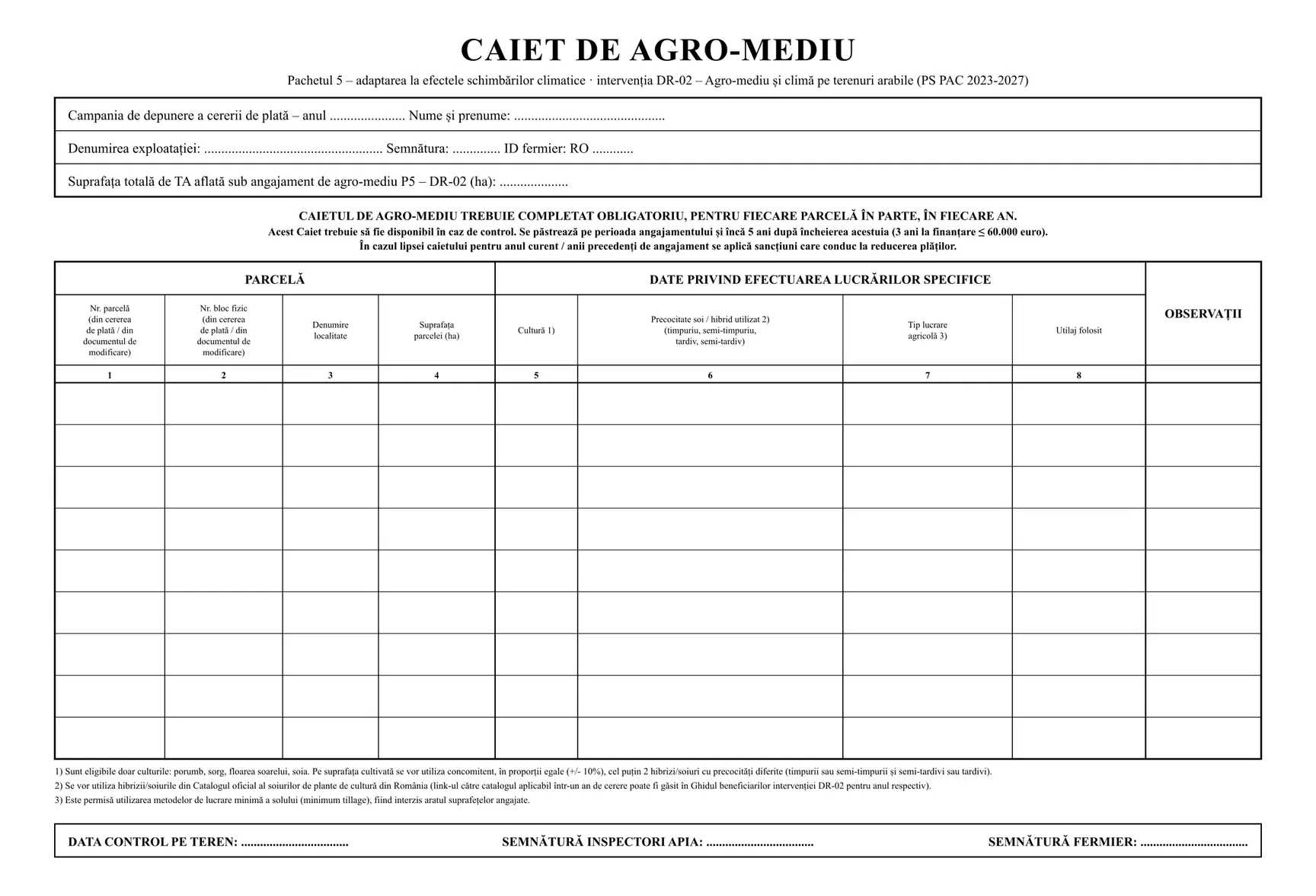 Caiet de agromediu Pachetul 5 – DR-02