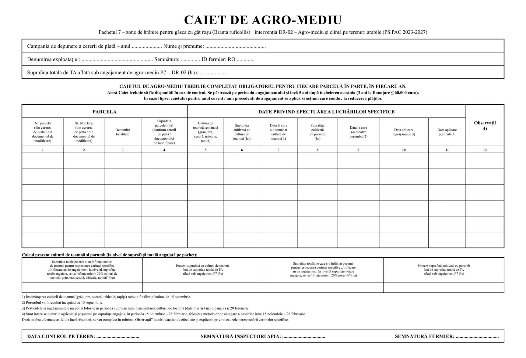 Caiet de agromediu Pachetul 7 – DR-02