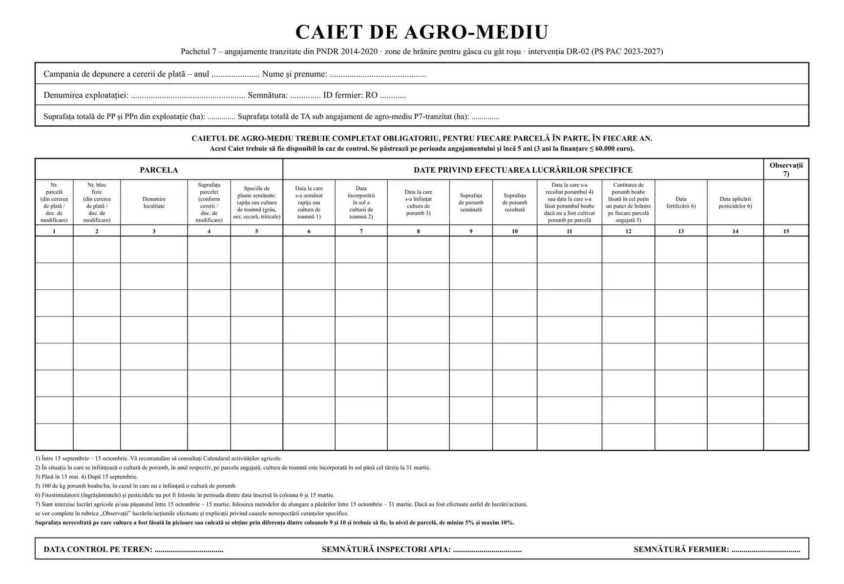 Caiet de agromediu Pachetul 7 tranzitat PNDR – DR-02