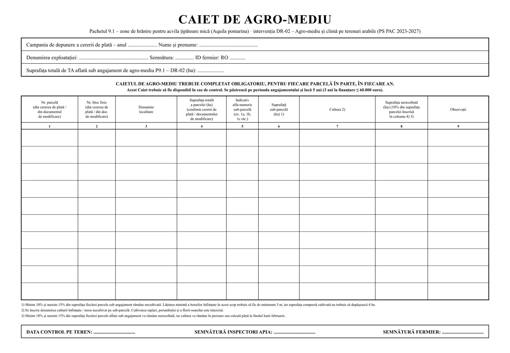 Caiet de agromediu Pachetul 9.1 – DR-02
