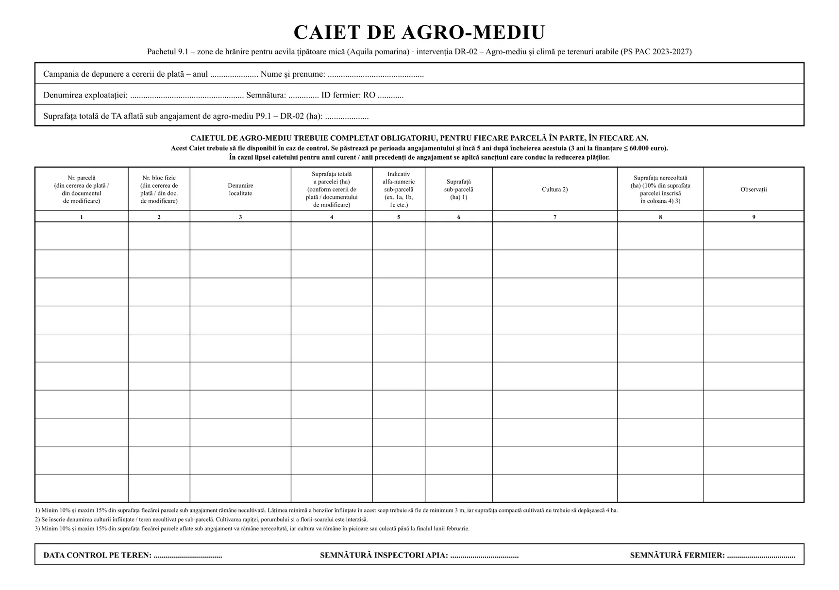 Caiet de agromediu Pachetul 9.1 – DR-02