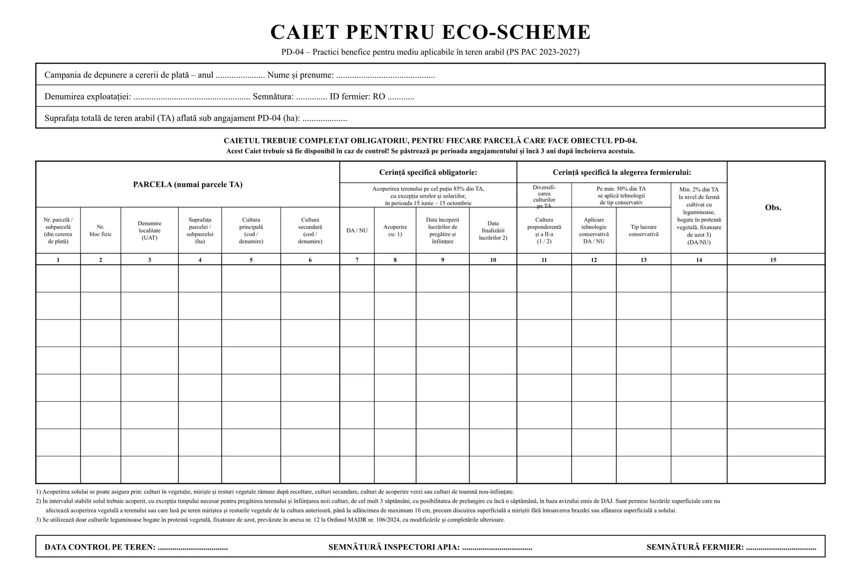 Caiet pentru eco-schema PD-04