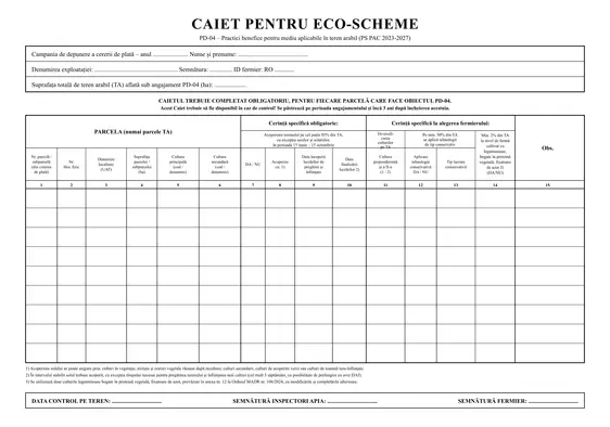 Caiet pentru eco-schema PD-04