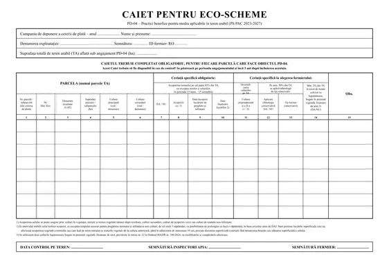 Caiet pentru eco-schema PD-04