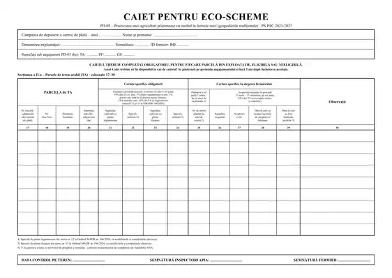 Caiet pentru eco-schema PD-05 - verso