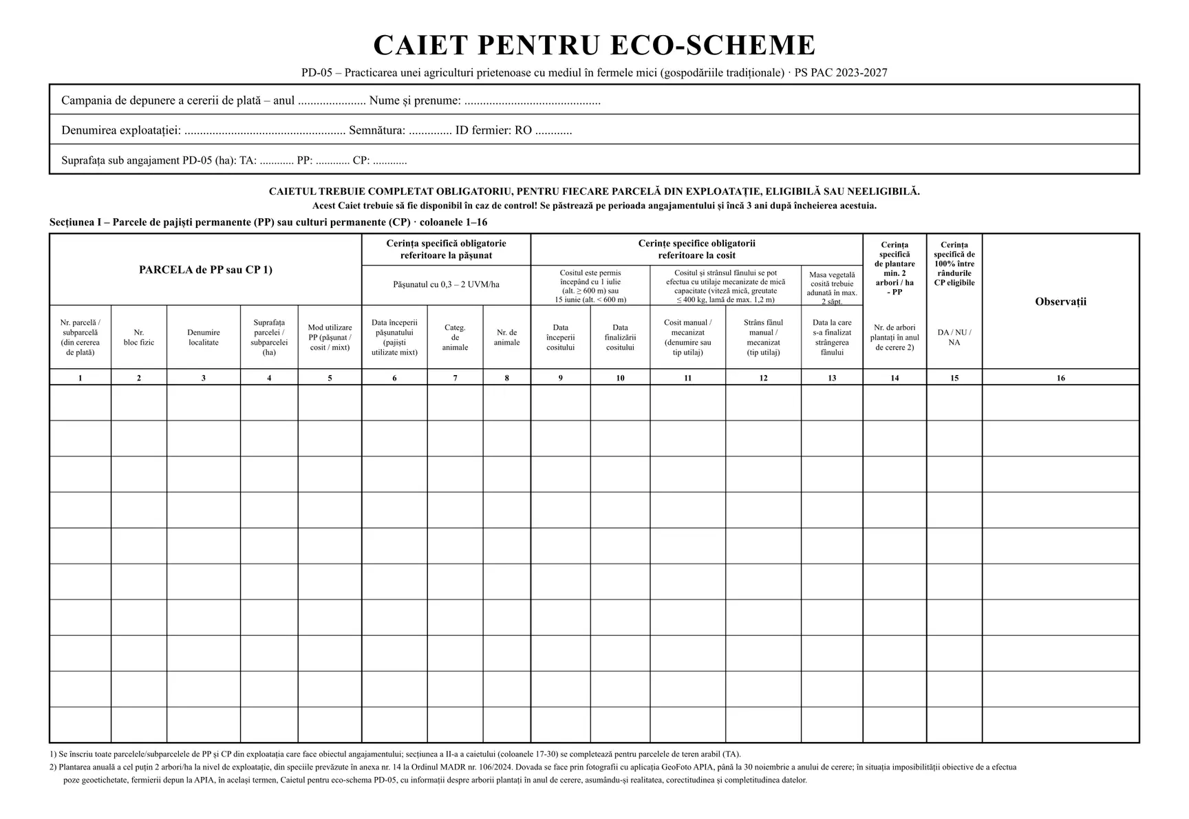 Caiet pentru eco-schema PD-05