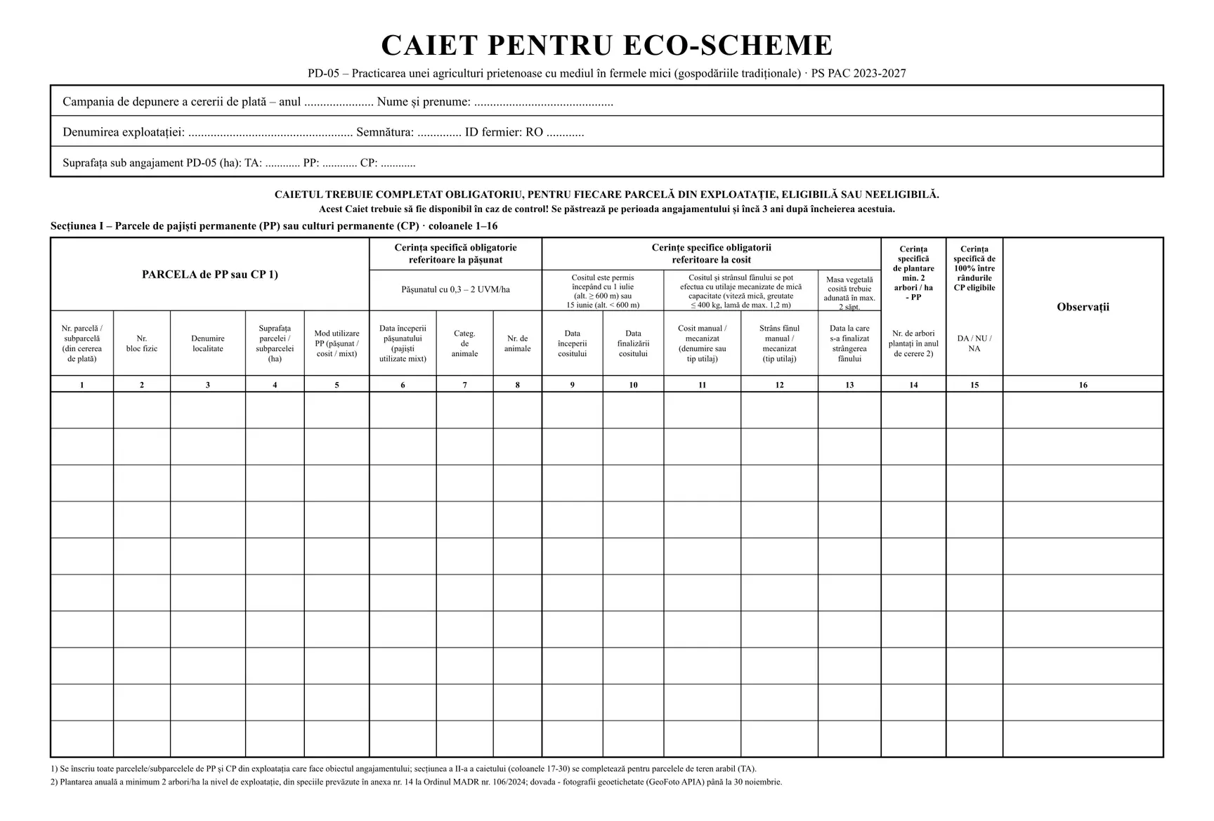 Caiet pentru eco-schema PD-05
