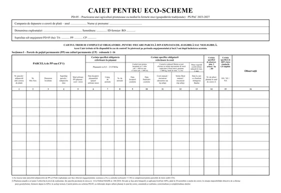 Caiet pentru eco-schema PD-05