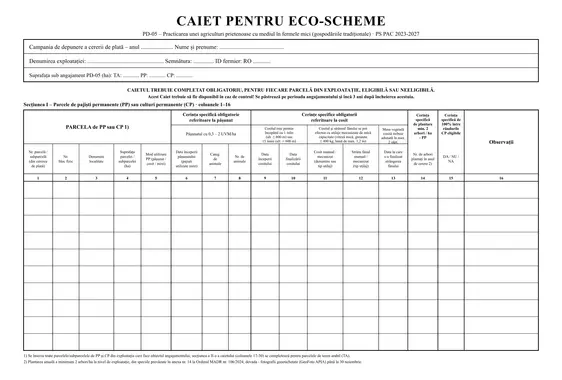 Caiet pentru eco-schema PD-05