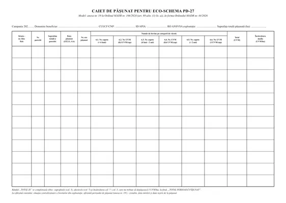 Caiet de pășunat pentru eco-schema PD-27 - față