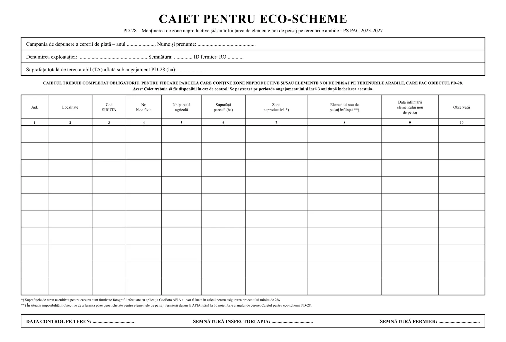 Caiet pentru eco-schema PD-28