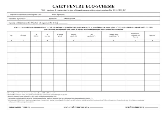 Caiet pentru eco-schema PD-28 - față