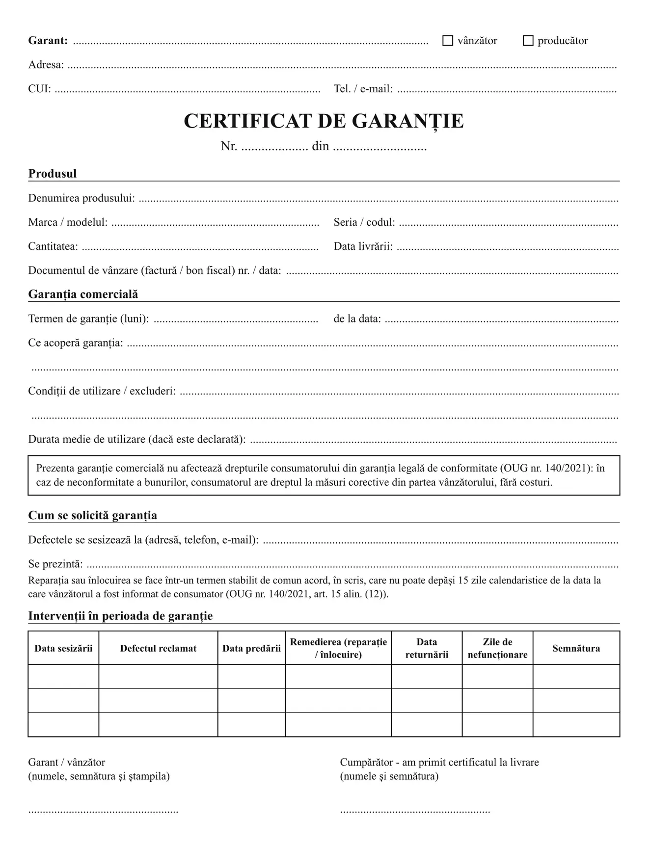 Certificat de garanție
