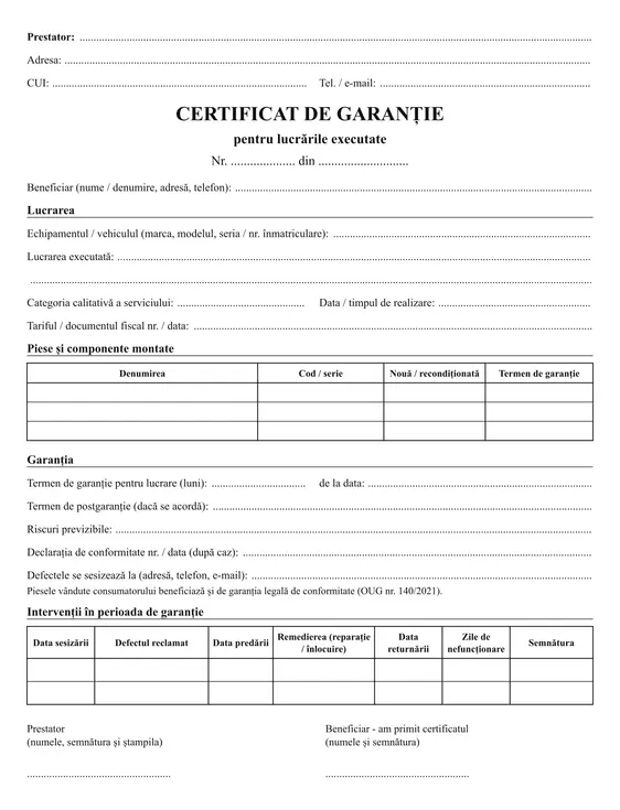 Certificat de garanție - imagine 2