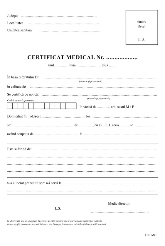 Certificat medical tip A5 (cod 17.5)