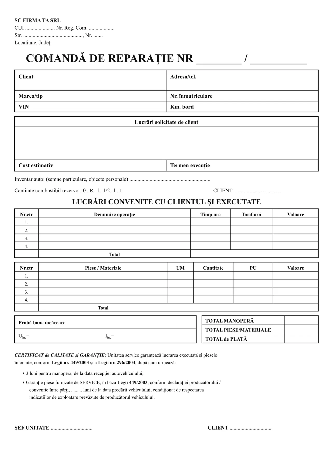 Comandă de reparație