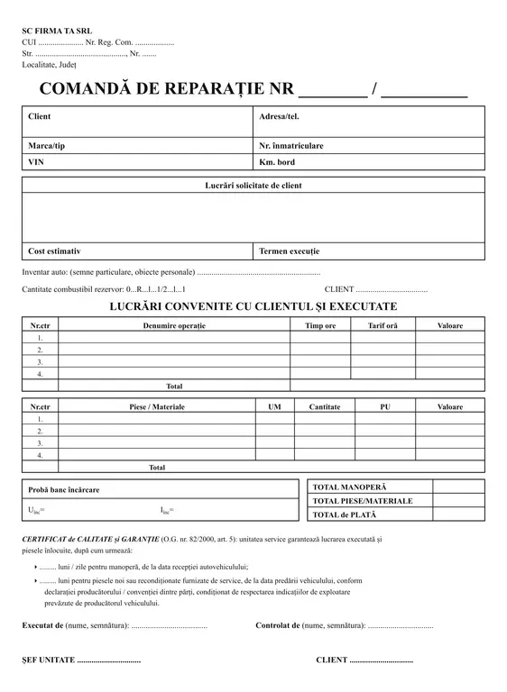 Comandă de reparație