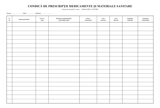 Condică de prescripții medicamente și materiale sanitare