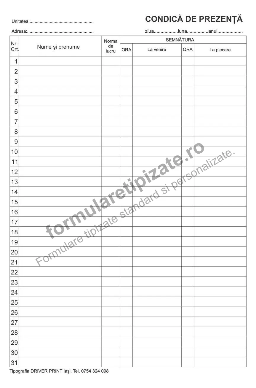 Condică de prezență - verso
