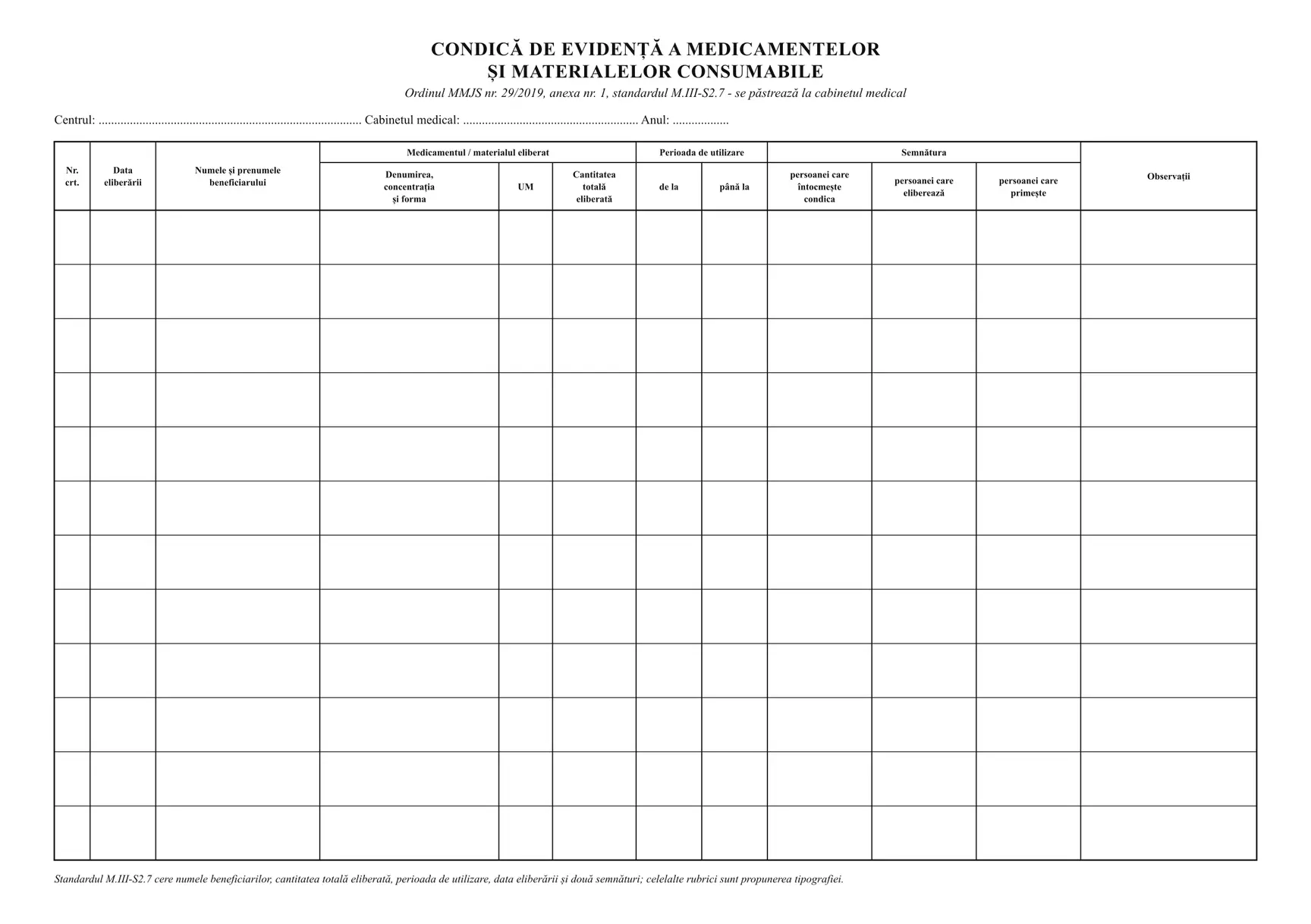Condică de evidență a medicamentelor și materialelor consumabile
