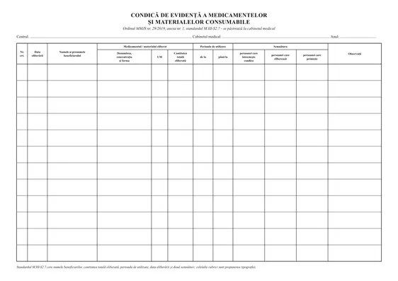 Condică de evidență a medicamentelor și materialelor consumabile