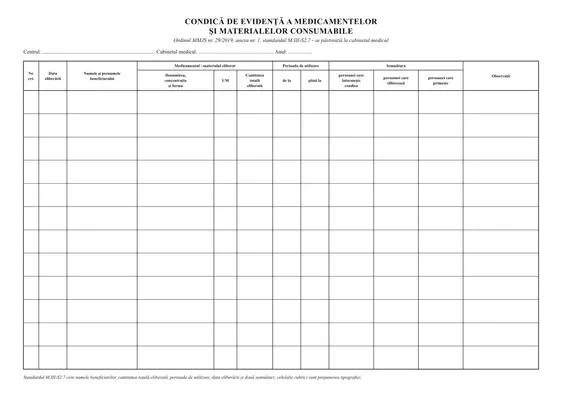 Condică de evidență a medicamentelor și materialelor consumabile