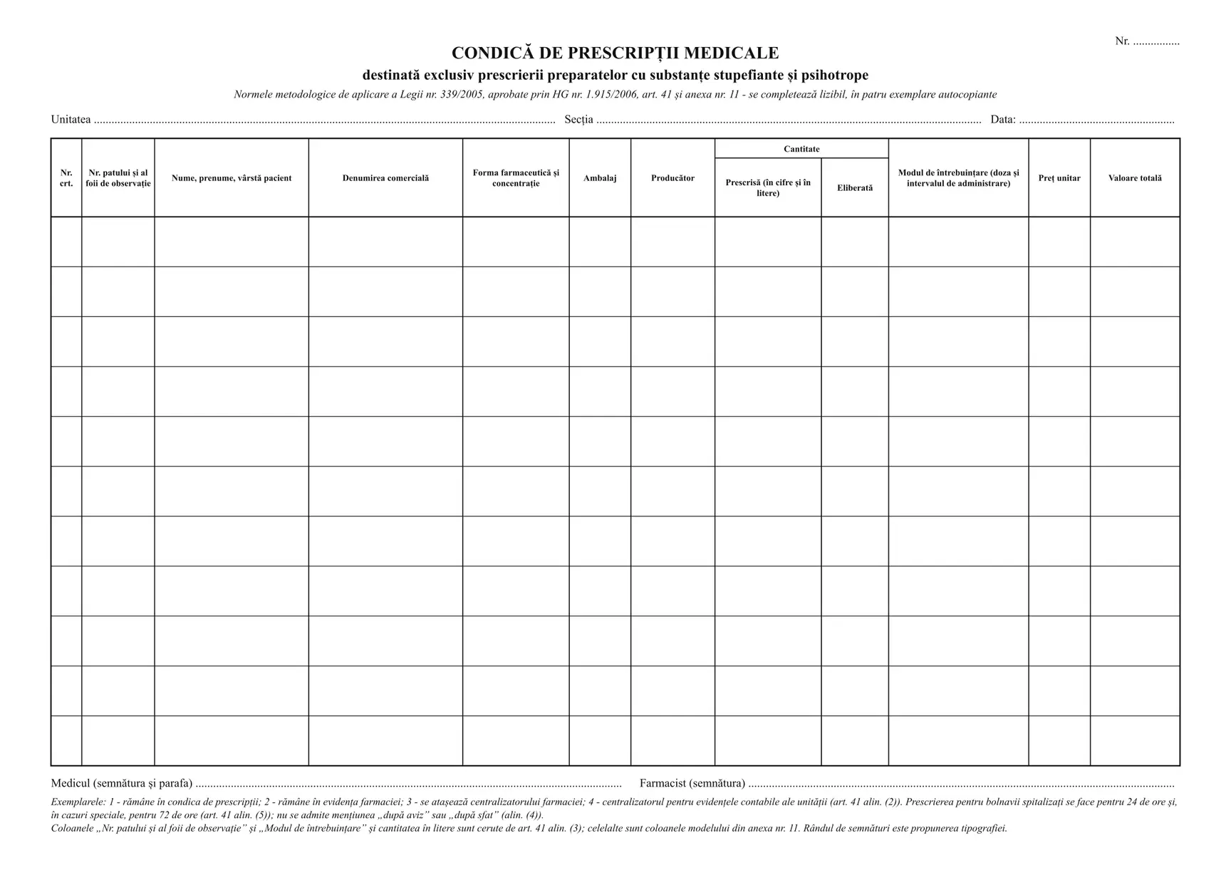 Condică de prescripții medicale pentru stupefiante și psihotrope (4 exemplare autocopiante)