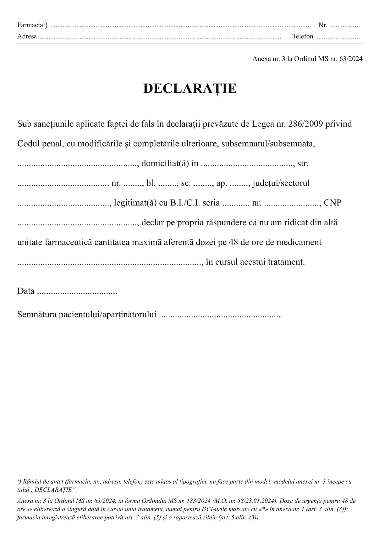 Declarație pentru eliberarea antibioticelor fără prescripție