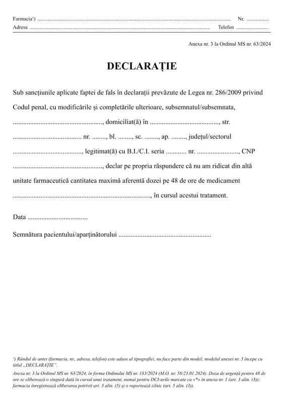 Declarație pentru eliberarea antibioticelor fără prescripție