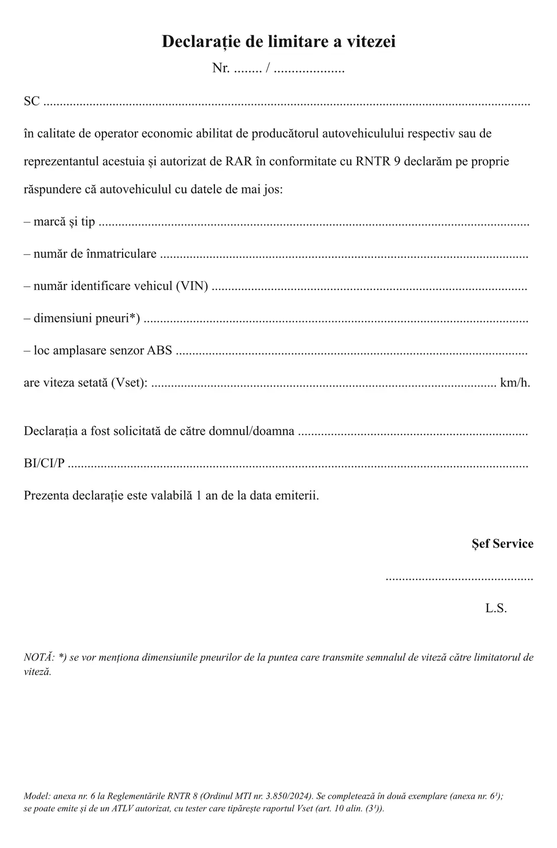 Declarație de limitare a vitezei