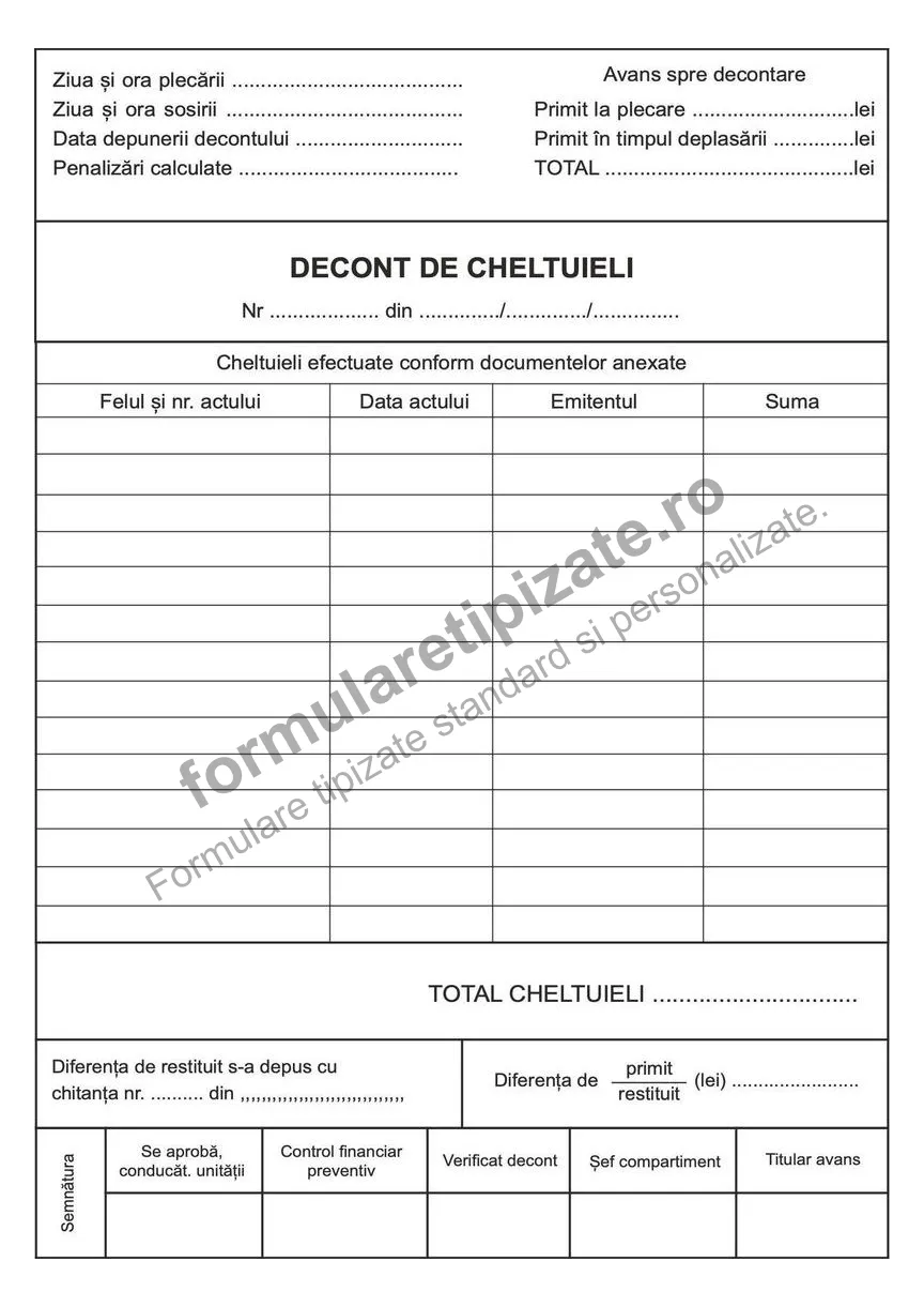 Decont de cheltuieli - verso