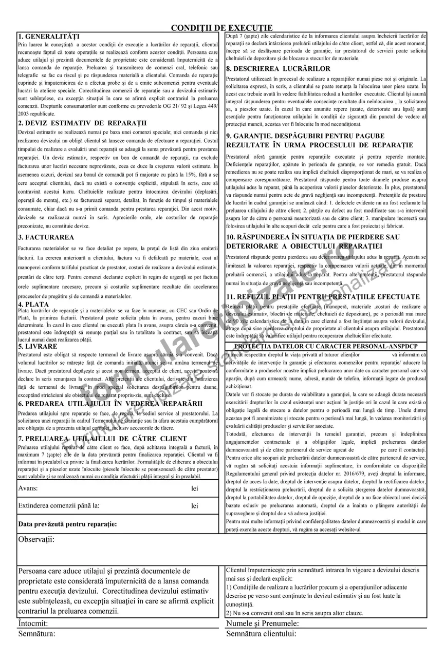 Deviz estimativ reparații - verso