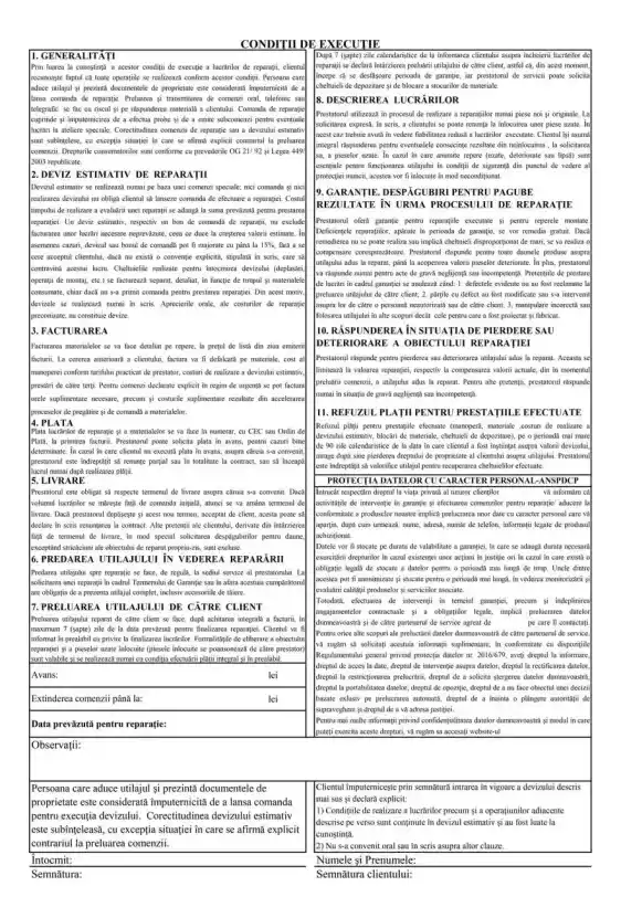 Deviz estimativ reparații - verso