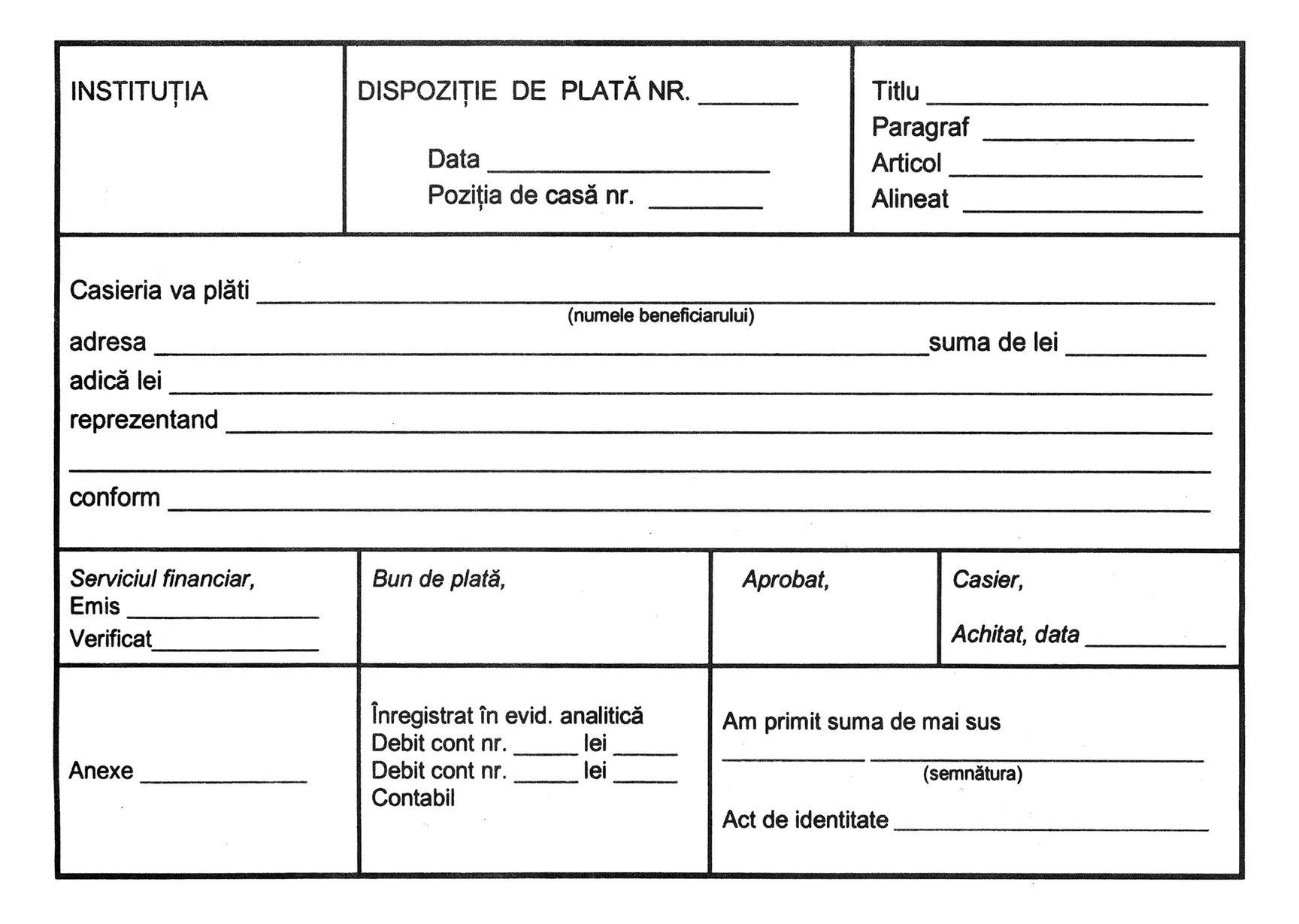 Dispoziție de plată/încasare