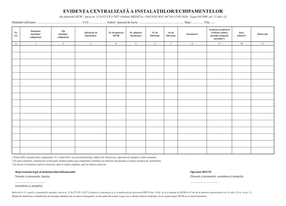 Evidența centralizată a instalațiilor și echipamentelor ISCIR