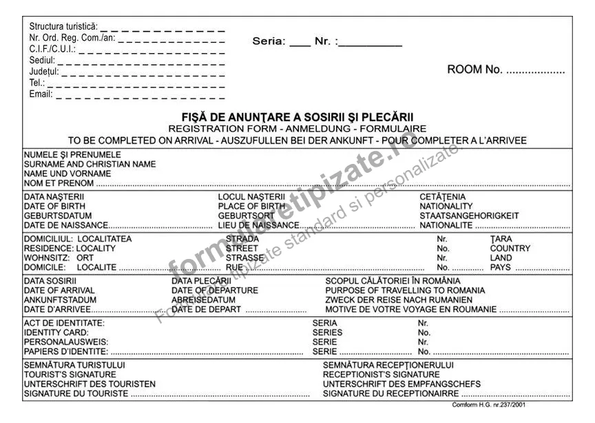 Fișă de anunțare a sosirii și plecării