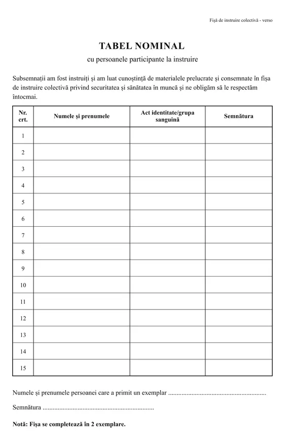 Fișă de instruire colectivă SSM - imagine 2